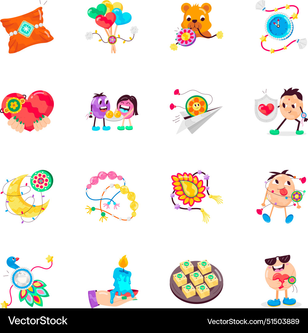 Raksha bandhan flat stickers Royalty Free Vector Image