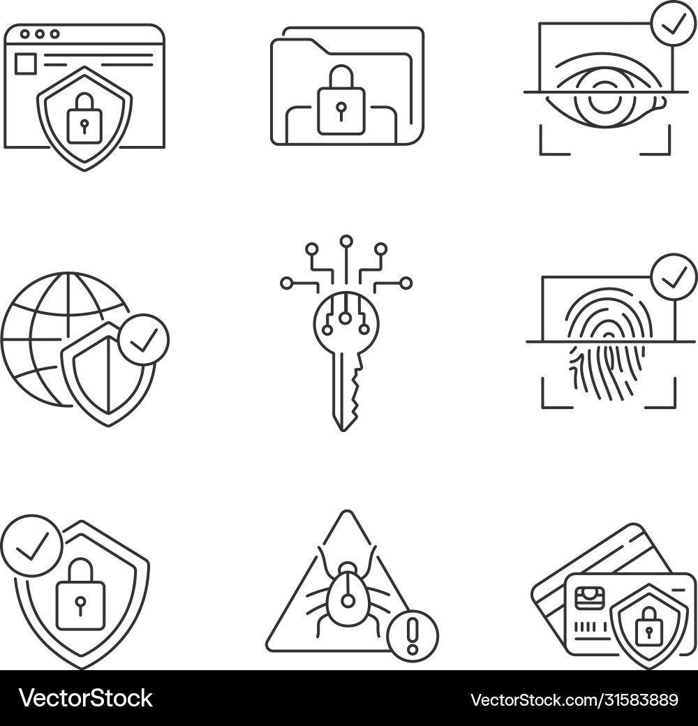 Security system pixel perfect linear icons set Security system pixel perfect linear icons set vector image