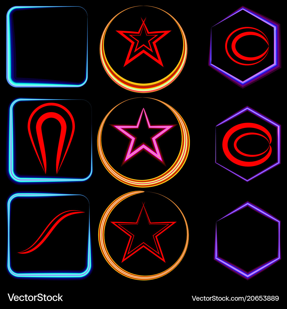 Set of neon frames in the form a square Set of neon frames in the form a square vector image