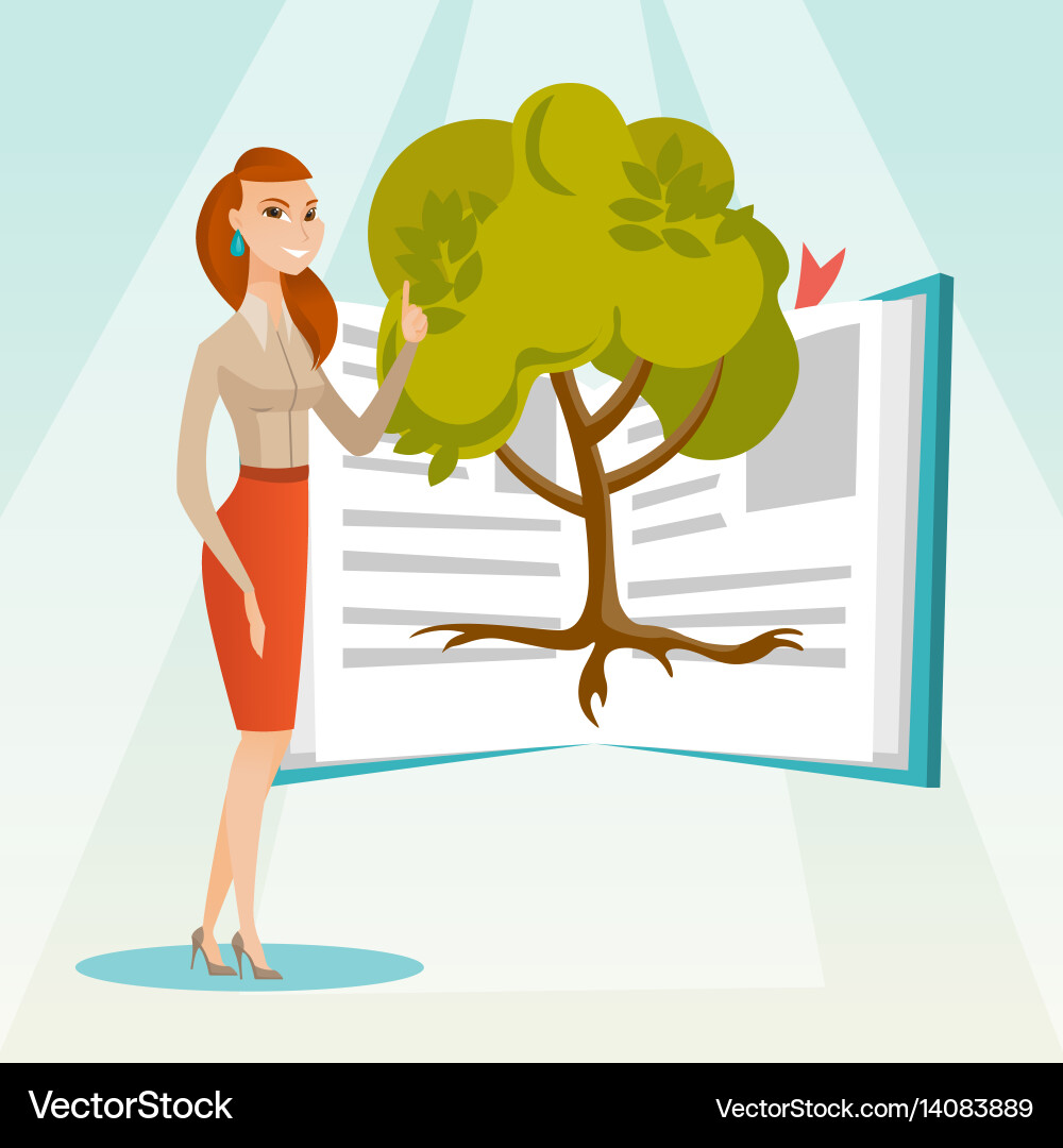 Student pointing at tree of knowledge Vector Image