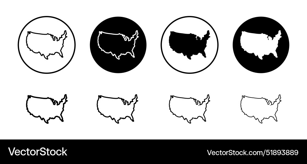 Us Map Icon Set Collection Outline Flat Royalty Free Vector Us Map Icon Set Collection Outline Flat Vector 51893889