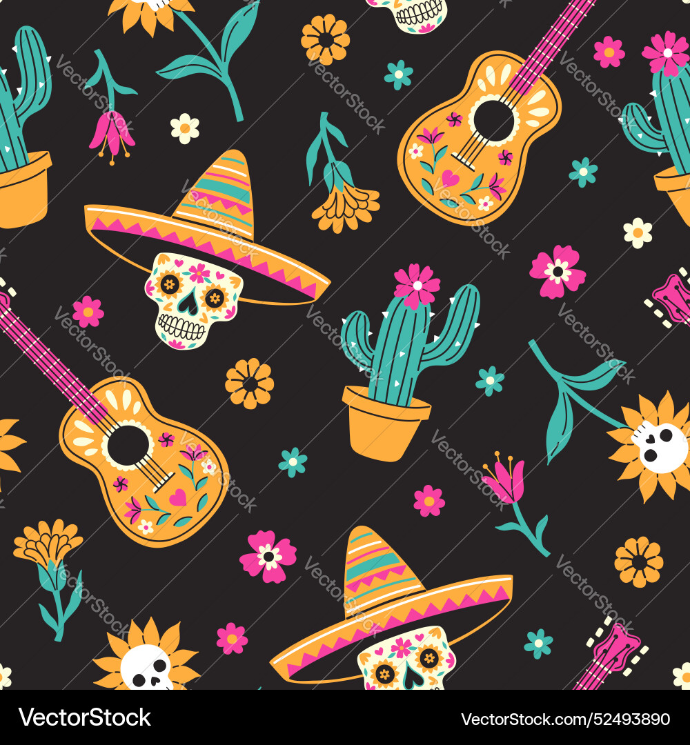 Day of the dead seamless pattern with cacti Day of the dead seamless pattern with cacti vector image