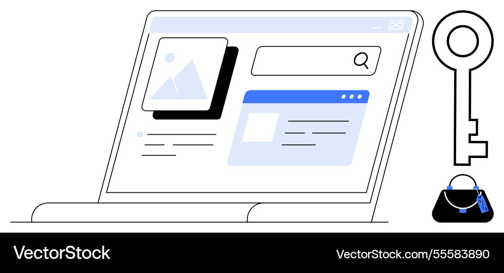 Digital search on laptop with images large key Vector Image