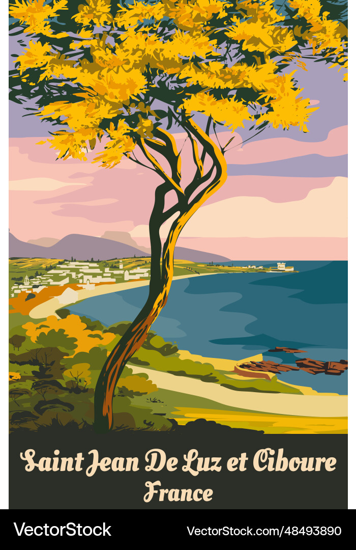 Französischer Heiliger Jean de luz Küste Poster Jahrgang Französischer Heiliger Jean de luz Küste Poster Jahrgang vektorbild
