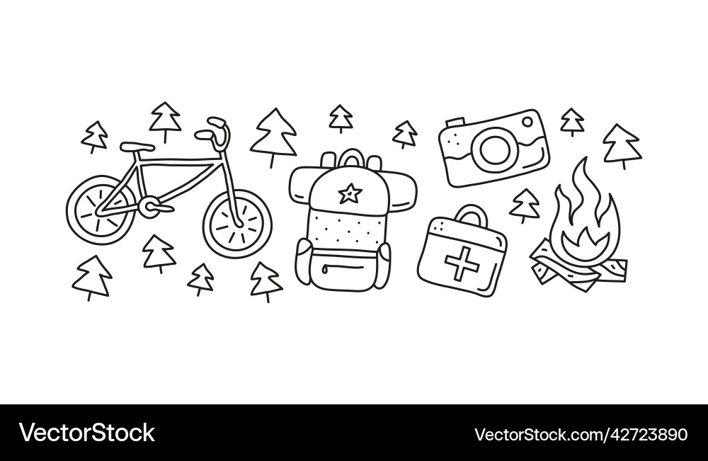 Gruppe von doodle skizzen eco tourist icons Gruppe von doodle skizzen eco tourist icons vektorbild