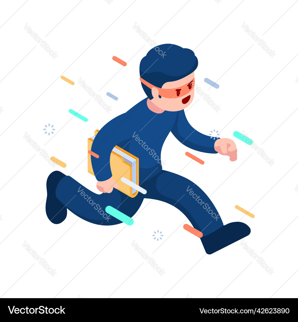 Isometric hacker or thief stealing folder vector image