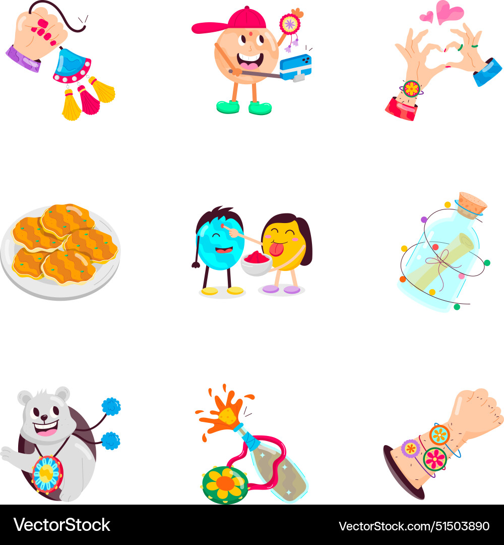 Raksha bandhan flat stickers Royalty Free Vector Image