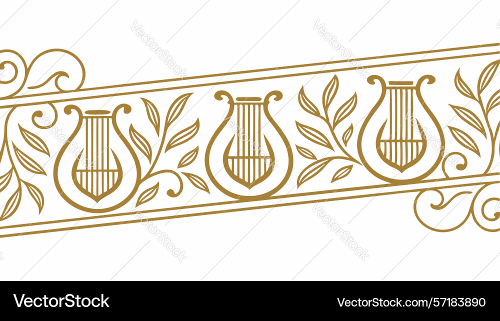 Repeating lyre instrument pattern border design Vector Image