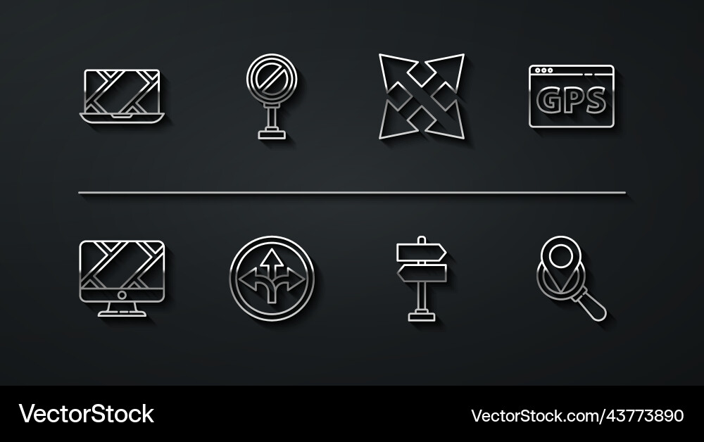 Set line city map navigation monitor Vector Image