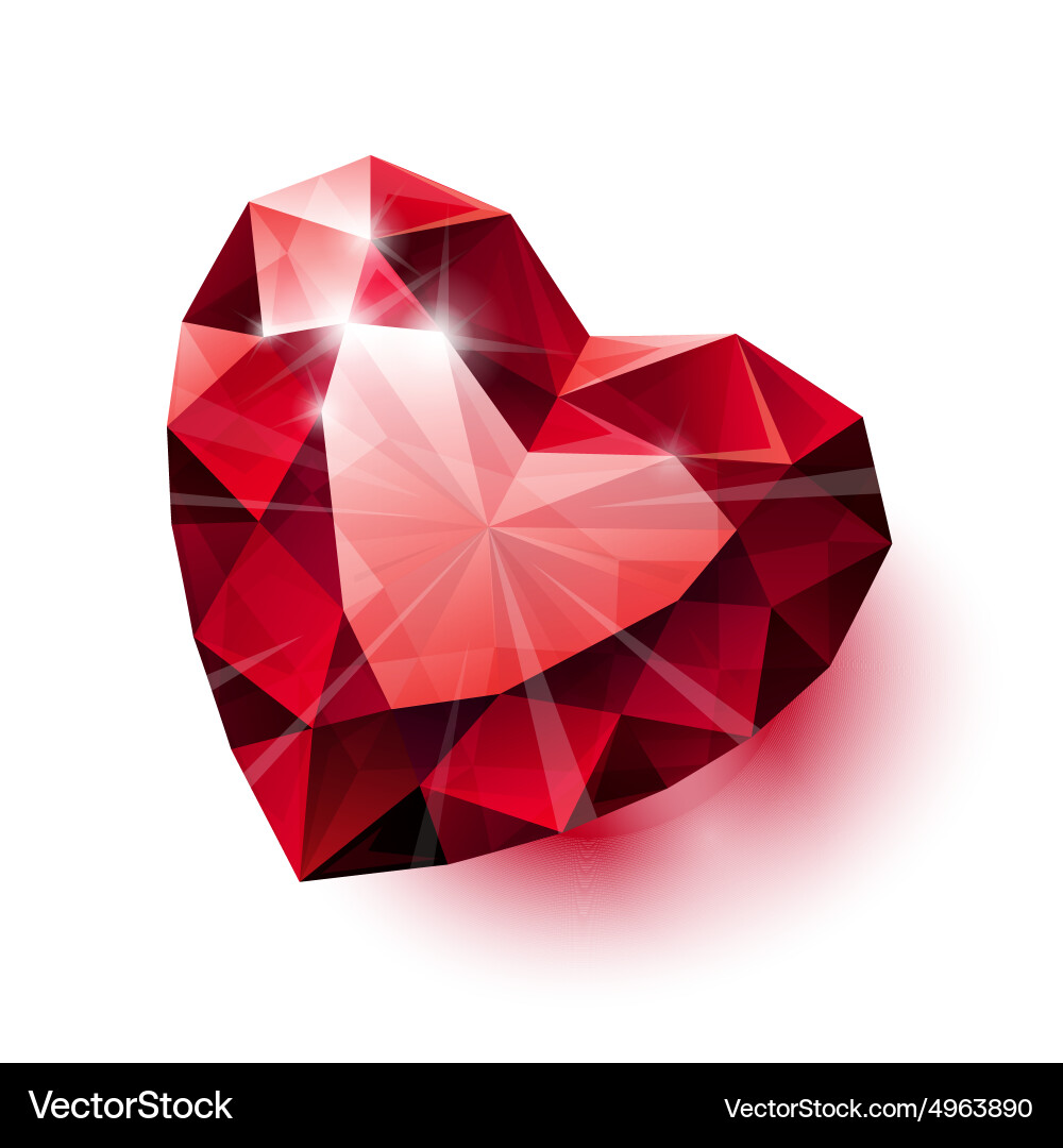 Shiny isolated red ruby heart shape with shadow vector image