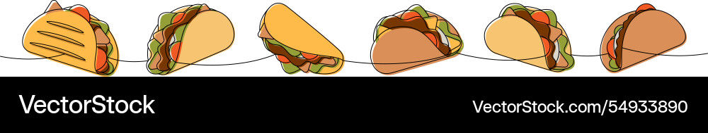 Tacos set one line colored continuous drawing Tacos set one line colored continuous drawing vector image