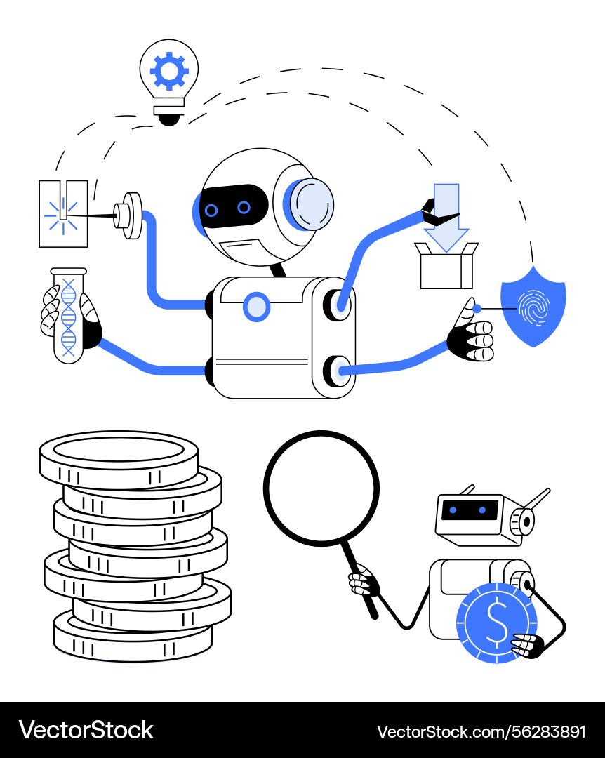 Advanced robot multitasking with innovation Advanced robot multitasking with innovation vector image