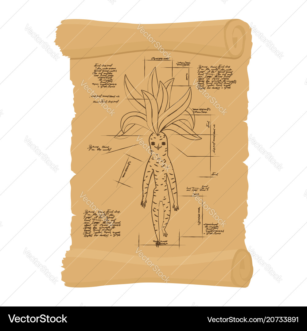 Ancient scroll of mandrake root archaic papyrus vector image