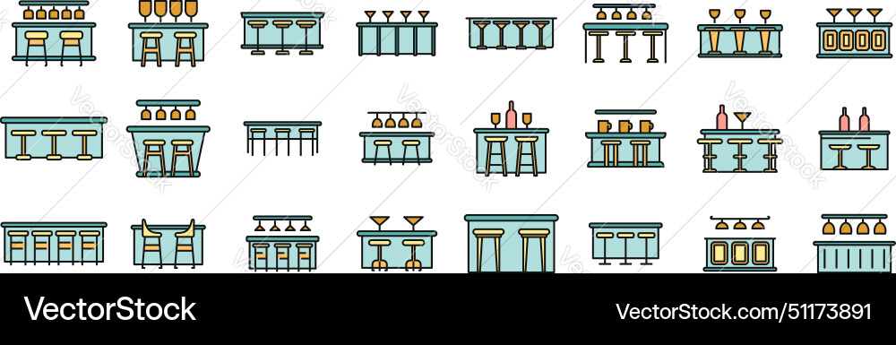 Bar counter icons set color line Bar counter icons set color line vector image
