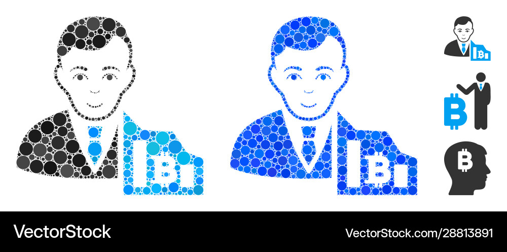 Bitcoin trader mosaic icon round dots Bitcoin trader mosaic icon round dots vector image