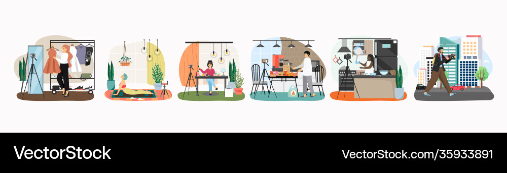 Bloggers & Vloggers Creating Content vector image