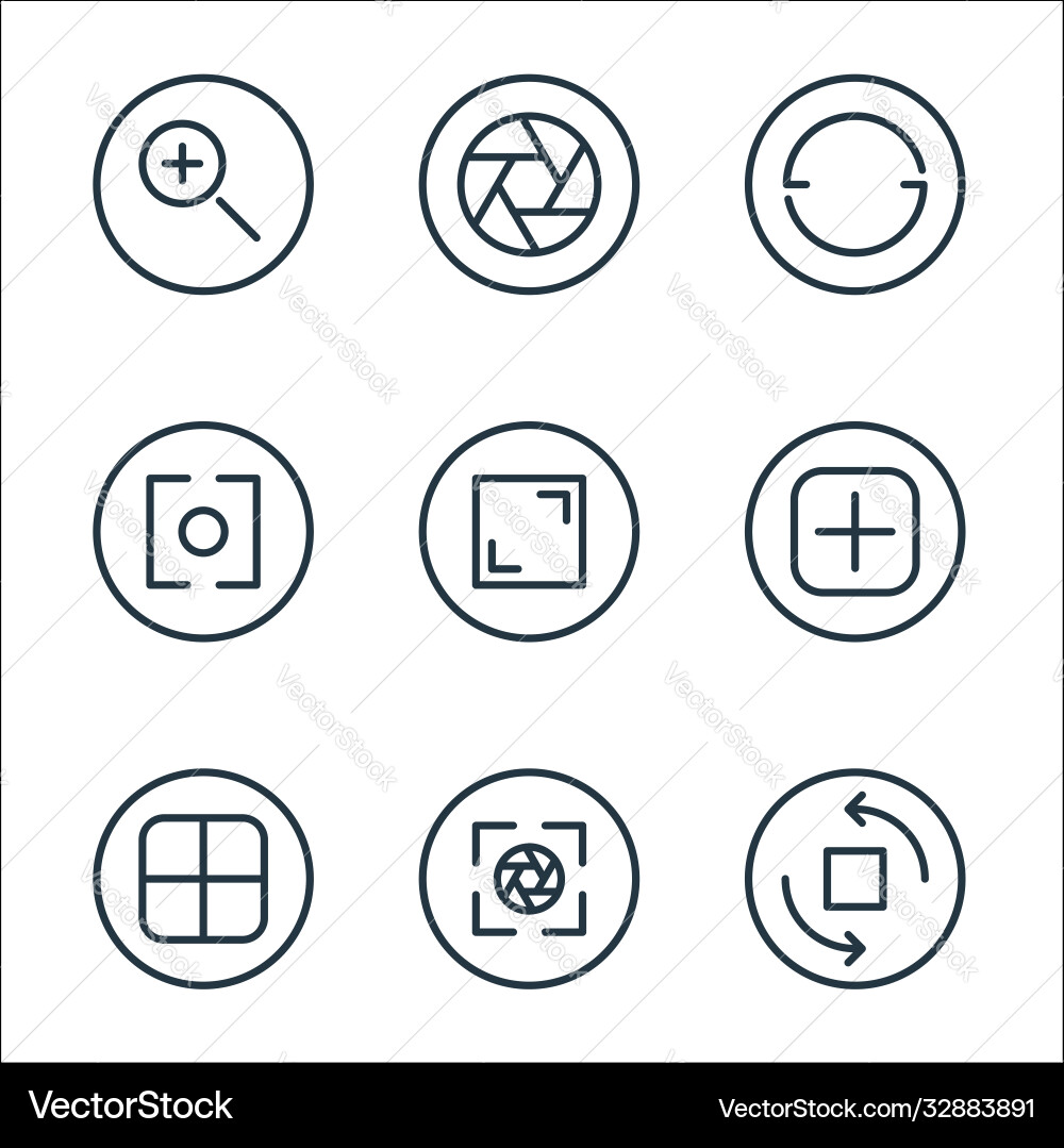 Camera line icons linear set quality vector image