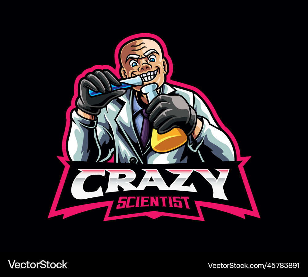 Crazy scientist mascot logo design Royalty Free Vector Image