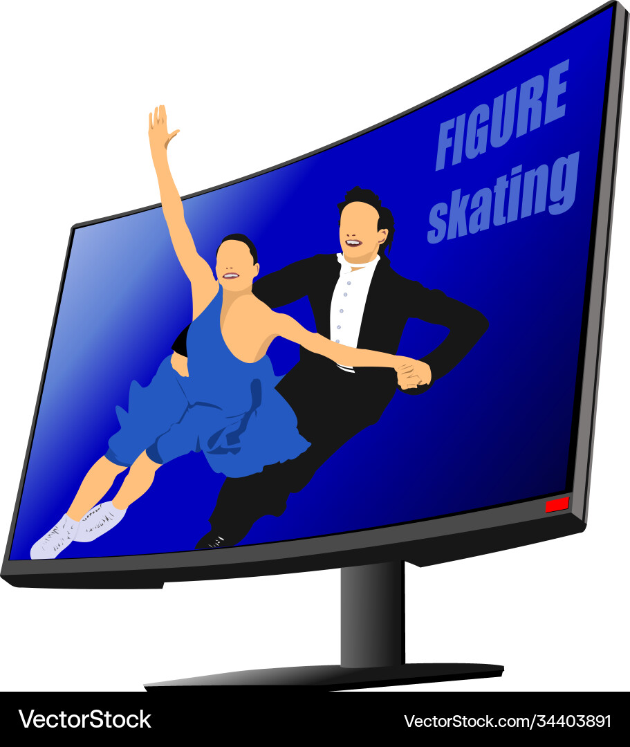 Flat computer monitor with figure skating display vector image