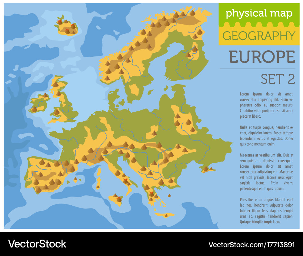 Flat europe physical map constructor elements vector image
