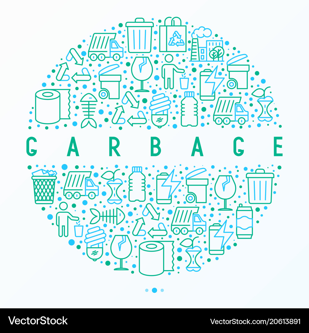 Garbage concept in circle with thin line icons Garbage concept in circle with thin line icons vector image