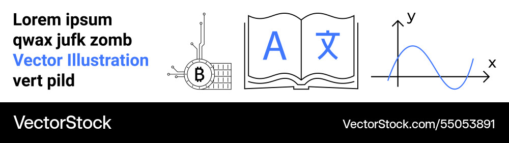 Graphs blockchain and multilingual book Graphs blockchain and multilingual book vector image