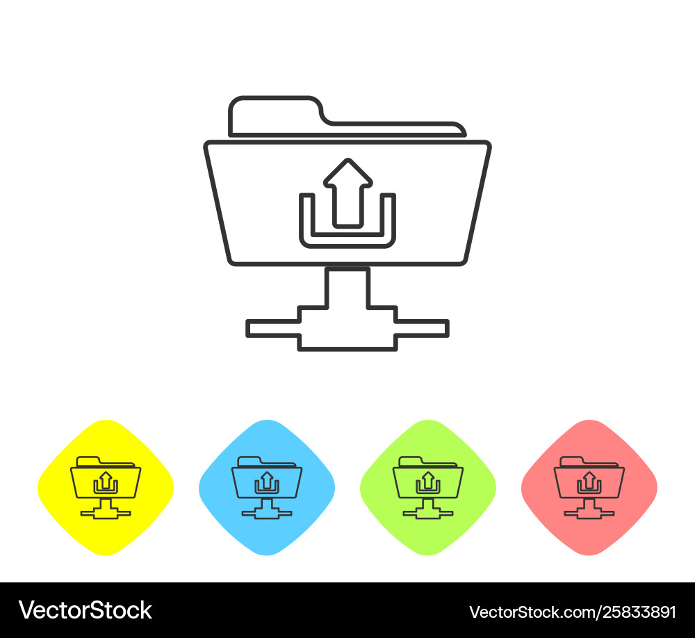 Grey ftp folder upload line icon isolated on white vector image
