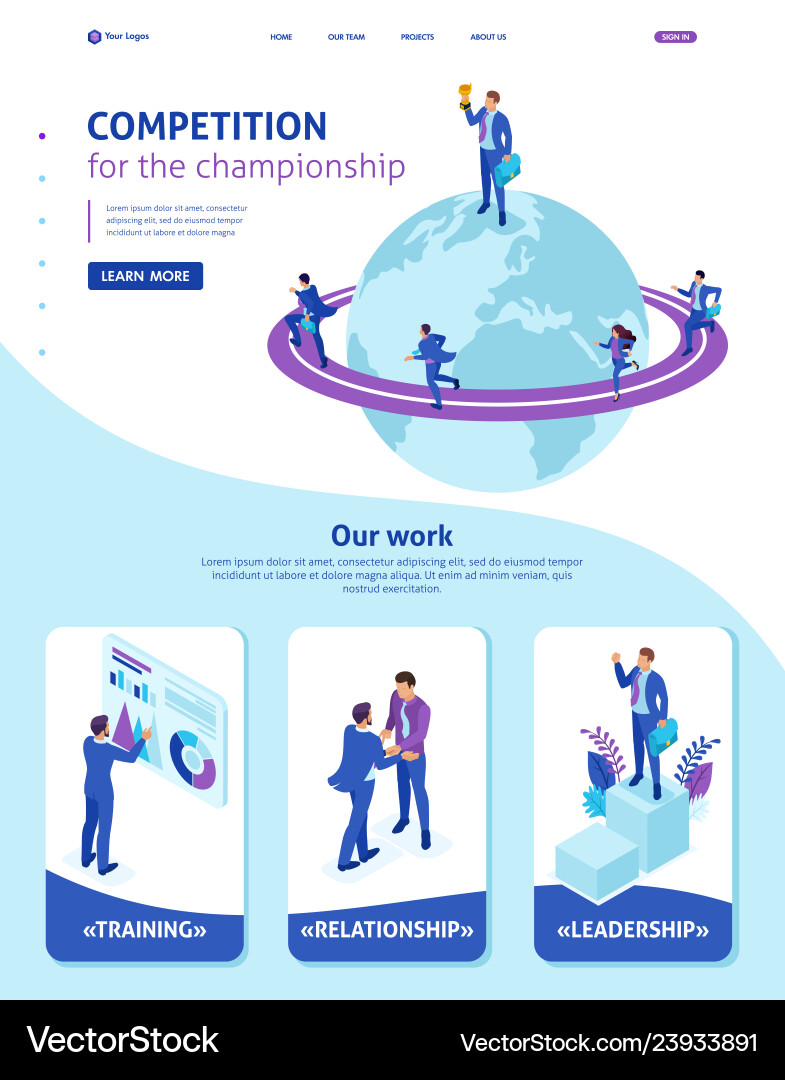 Isometric businessman top of the world leadership Isometric businessman top of the world leadership vector image
