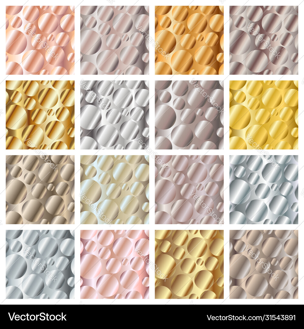 Metal gradient circles seamless patterns set Metal gradient circles seamless patterns set vector image