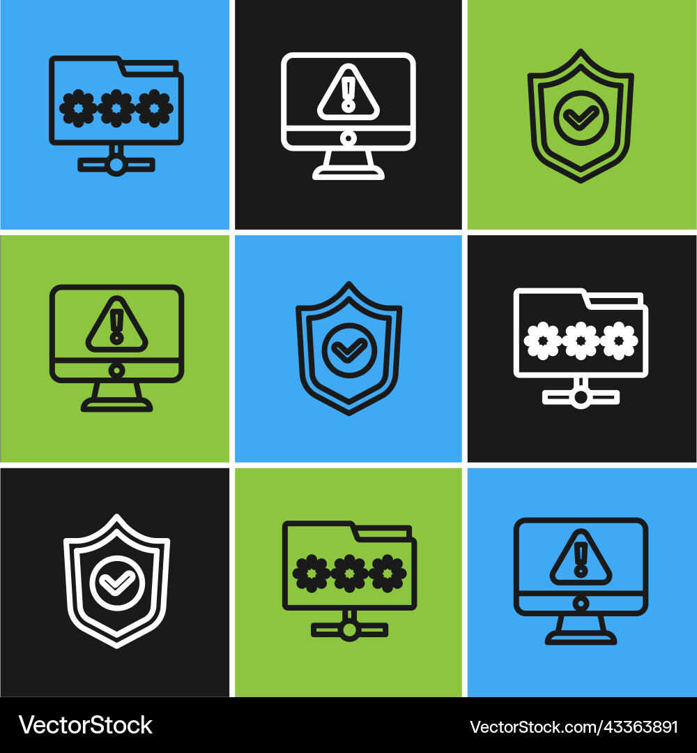 Set line folder with password shield check mark Set line folder with password shield check mark vector image
