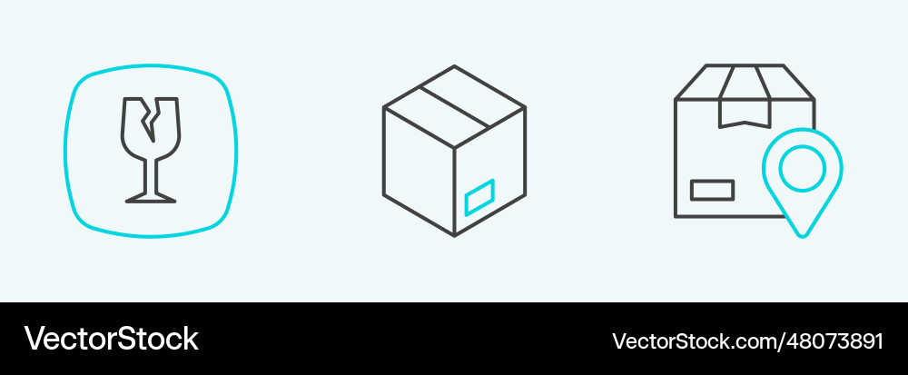 Set line location with cardboard box fragile Set line location with cardboard box fragile vector image