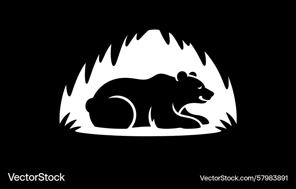 Silhouette of a bear resting in cave simplistic Vector Image