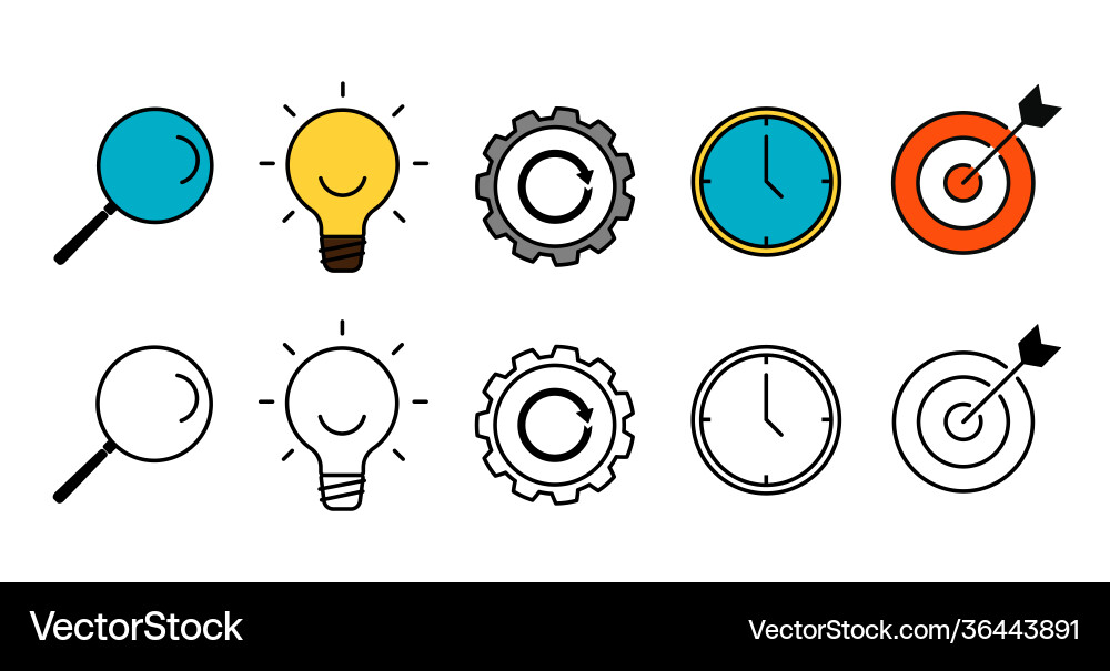 Simple line icon set search idea process time Vector Image