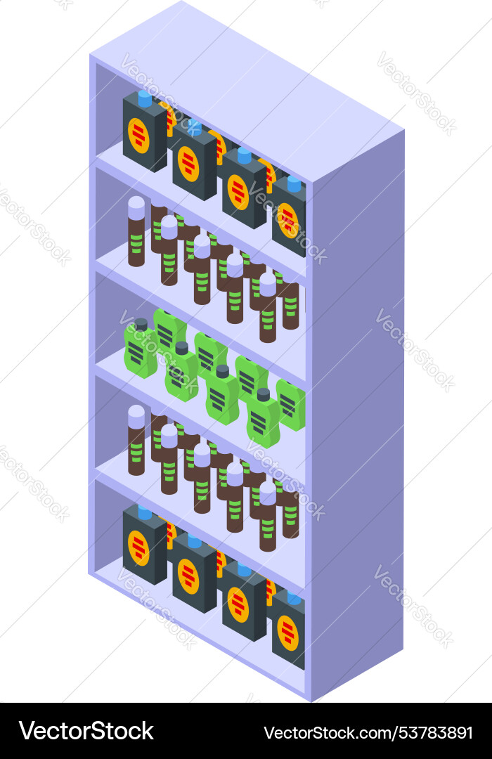 Supermarket shelf displaying multiple products Supermarket shelf displaying multiple products Vector Image