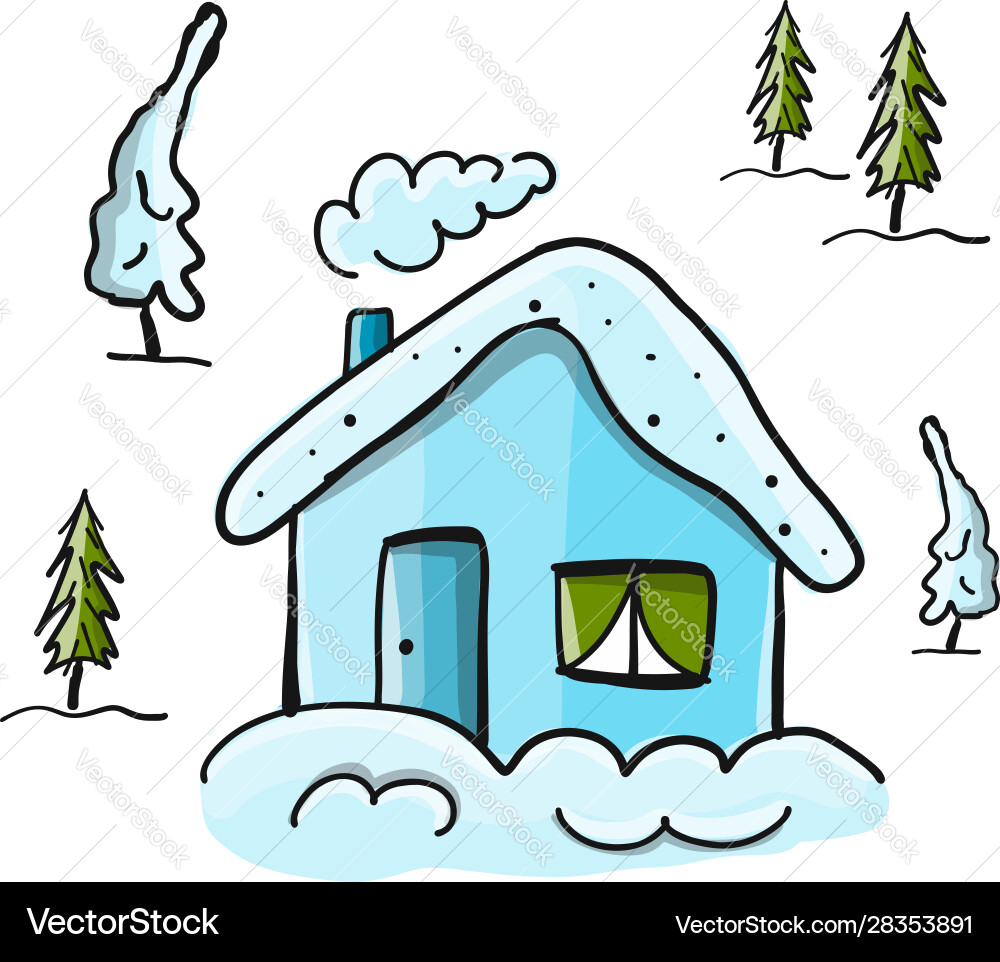 Zeichnen Winterhaus im Wald Zeichnen Winterhaus im Wald vektorbild