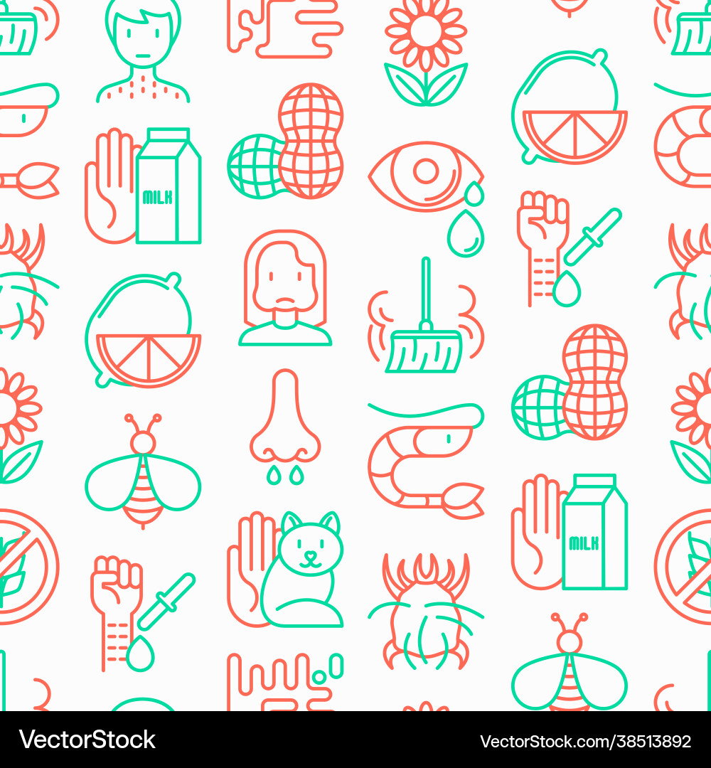 Allergy seamless pattern with thin line icons Allergy seamless pattern with thin line icons vector image