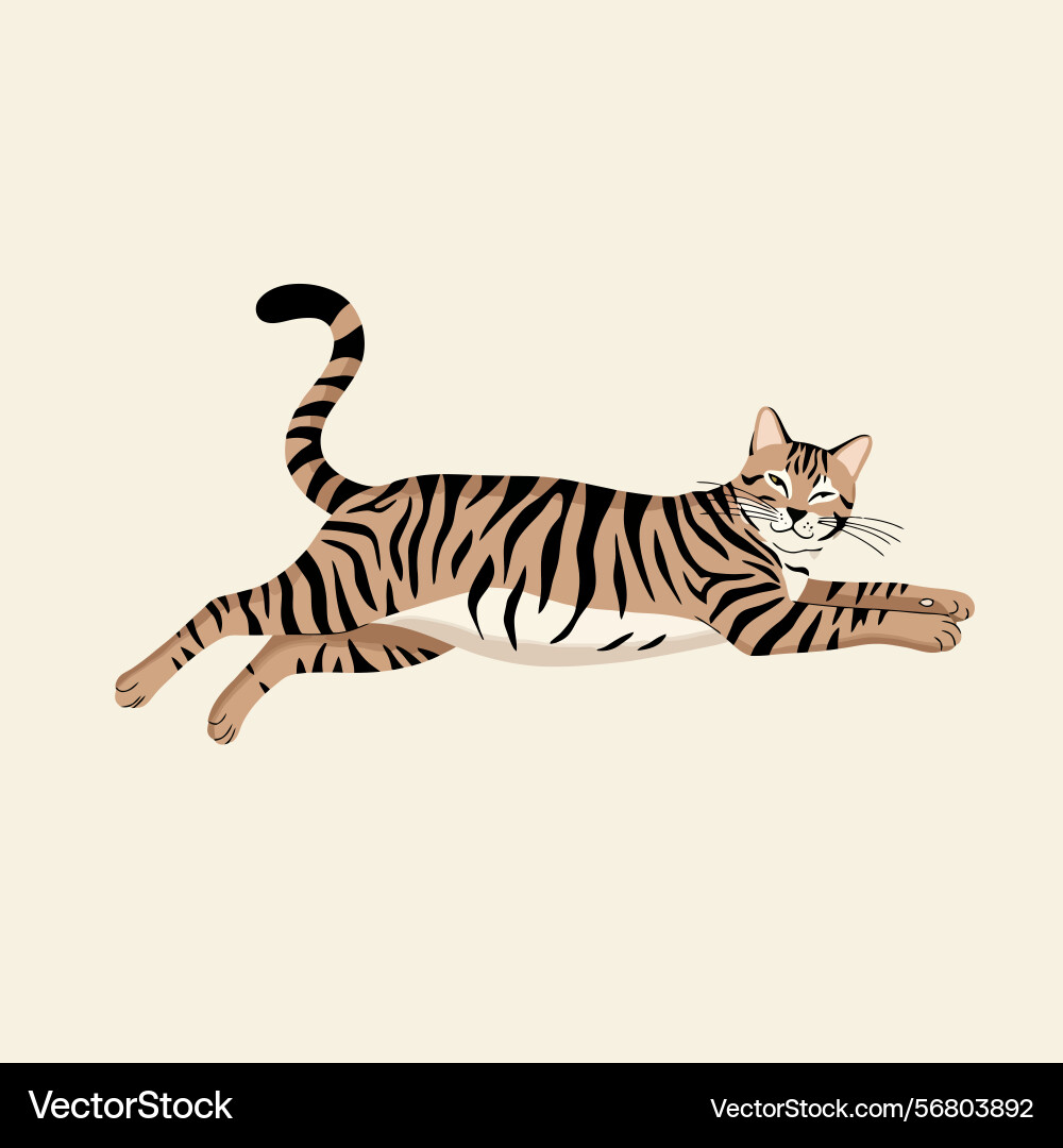 Cartoon cat running with striped pattern isolated Vector Image