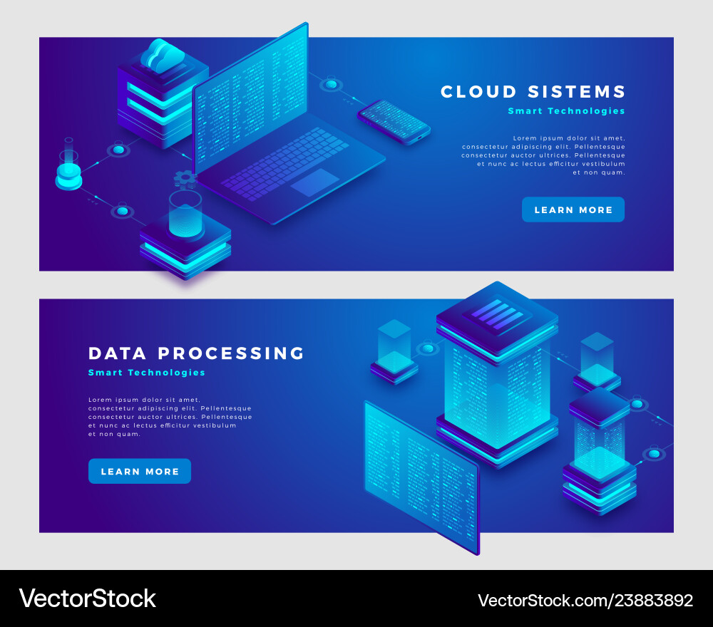Cloud Data Processing Banner - Isometric vector image