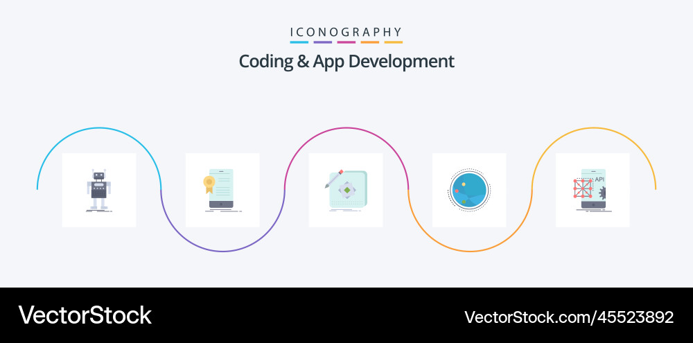 Coding and app development flat 5 icon pack Vector Image