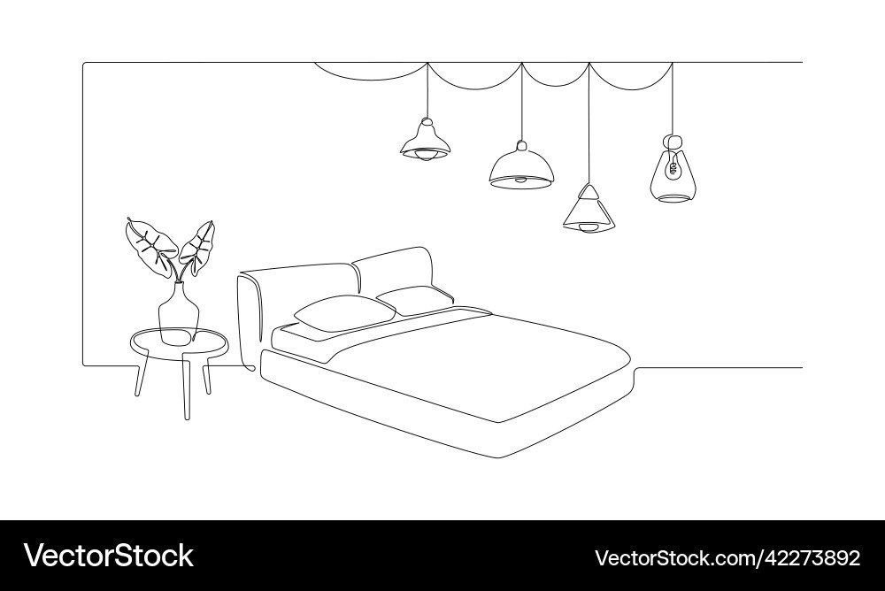 Continuous one line drawing of bed and table Continuous one line drawing of bed and table vector image