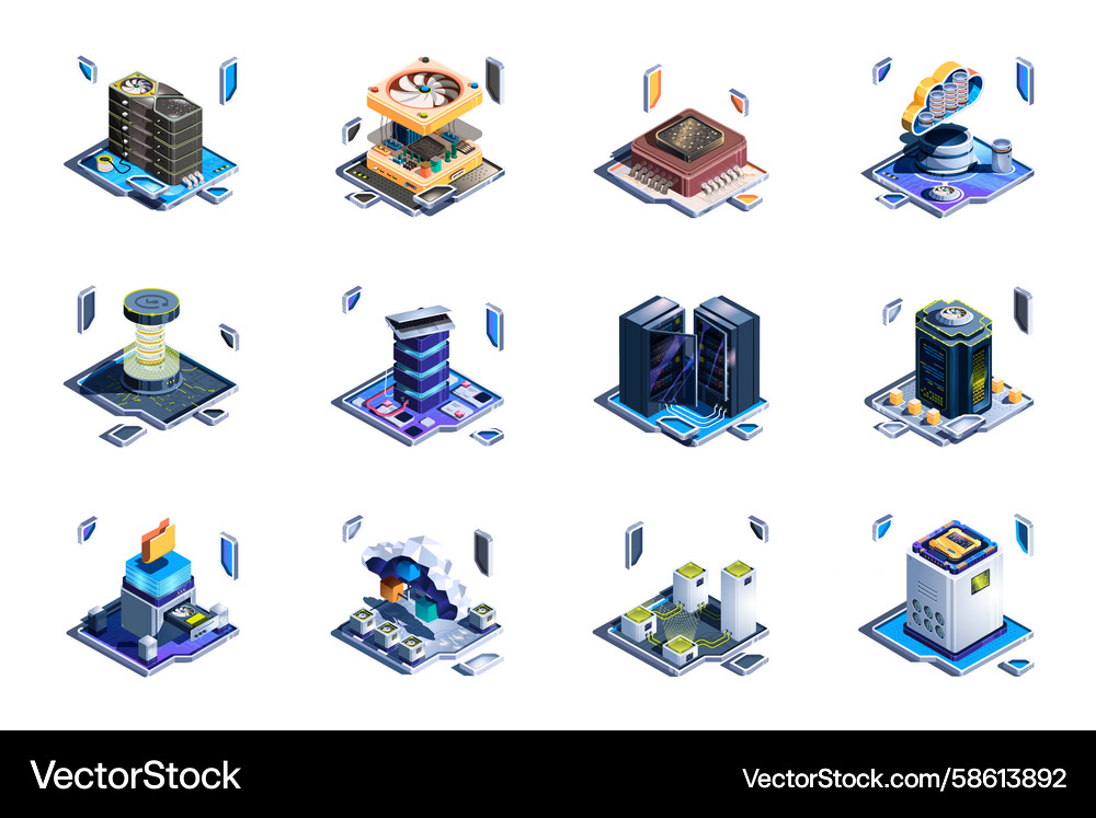 Data Server Isometric Icons Set Vector Image