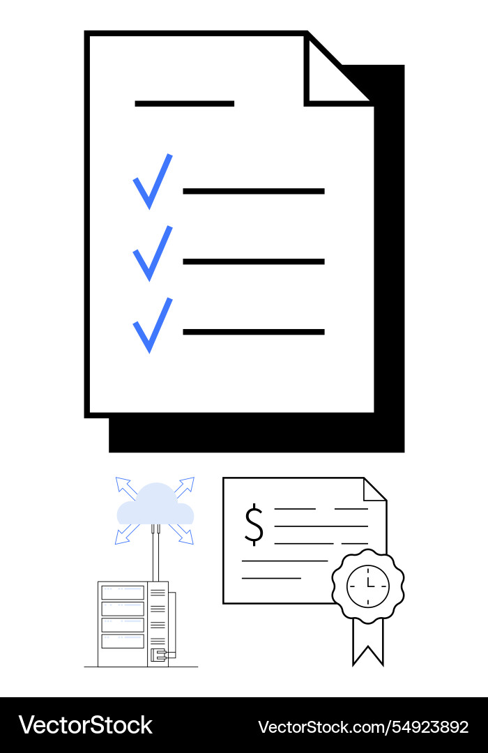 Document with checklist cloud server Document with checklist cloud server vector image