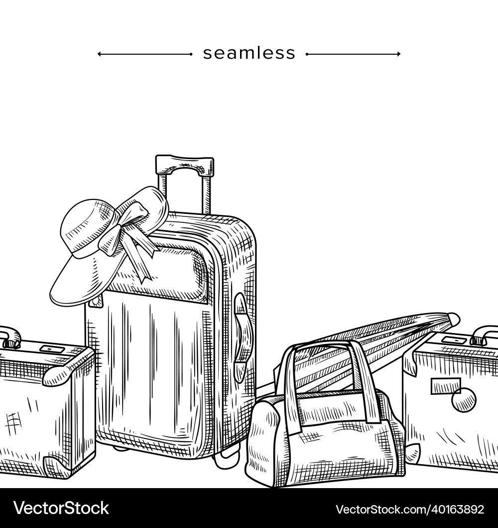 Doodle seamless pattern with suitcase travel bag vector image