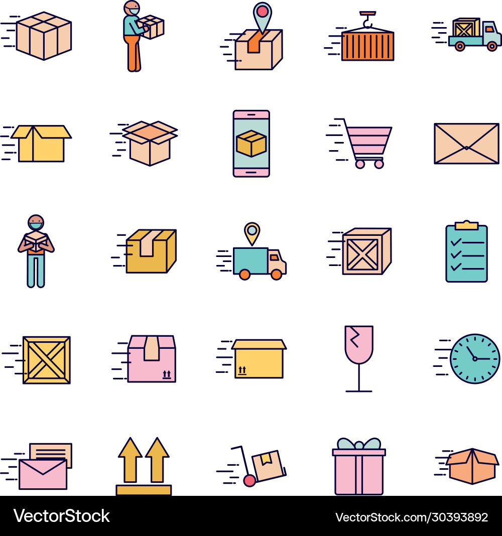 Fast delivery line and fill style icon set vector image