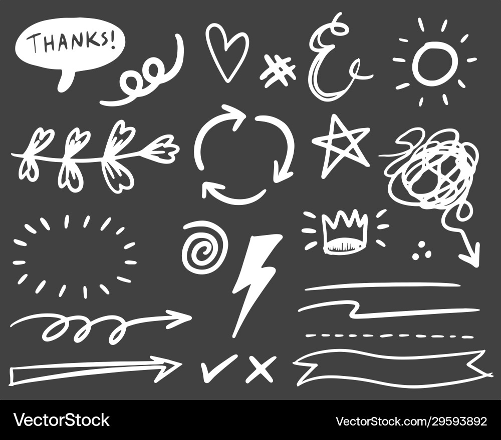 Hand Drawn Elements Set - White on Black Vector Image