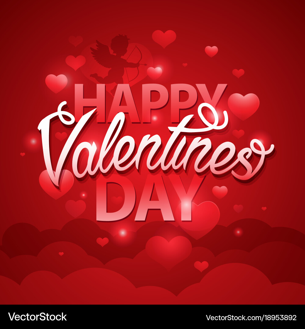 Happy valentines day script text on red background Vector Image