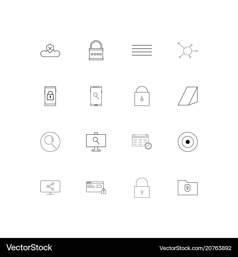 Internet security linear thin icons set outlined vector image