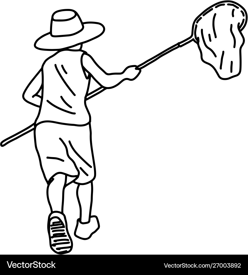 Kid catching something with net Kid catching something with net Vector Image