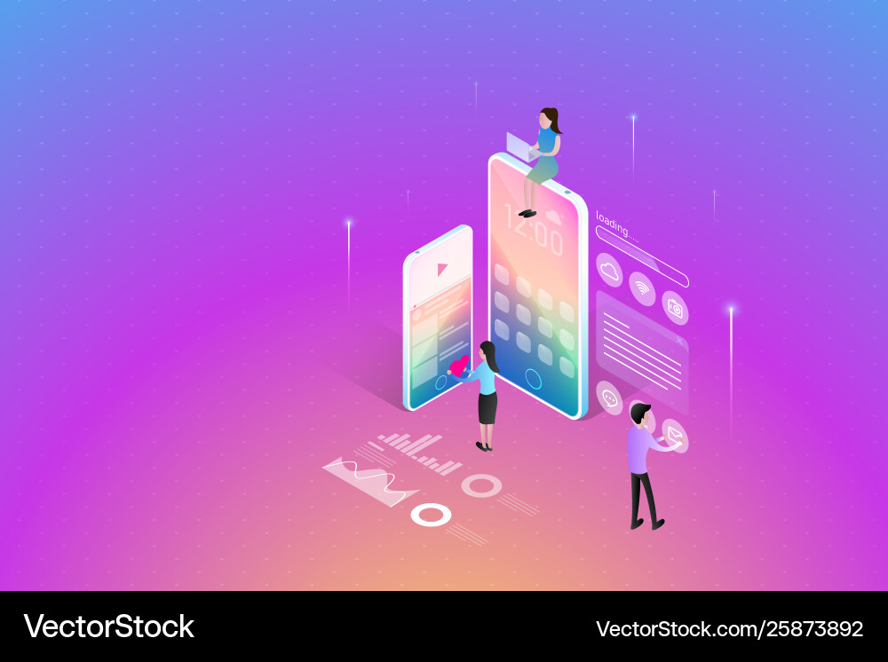 Mobile App Development Teamwork vector image