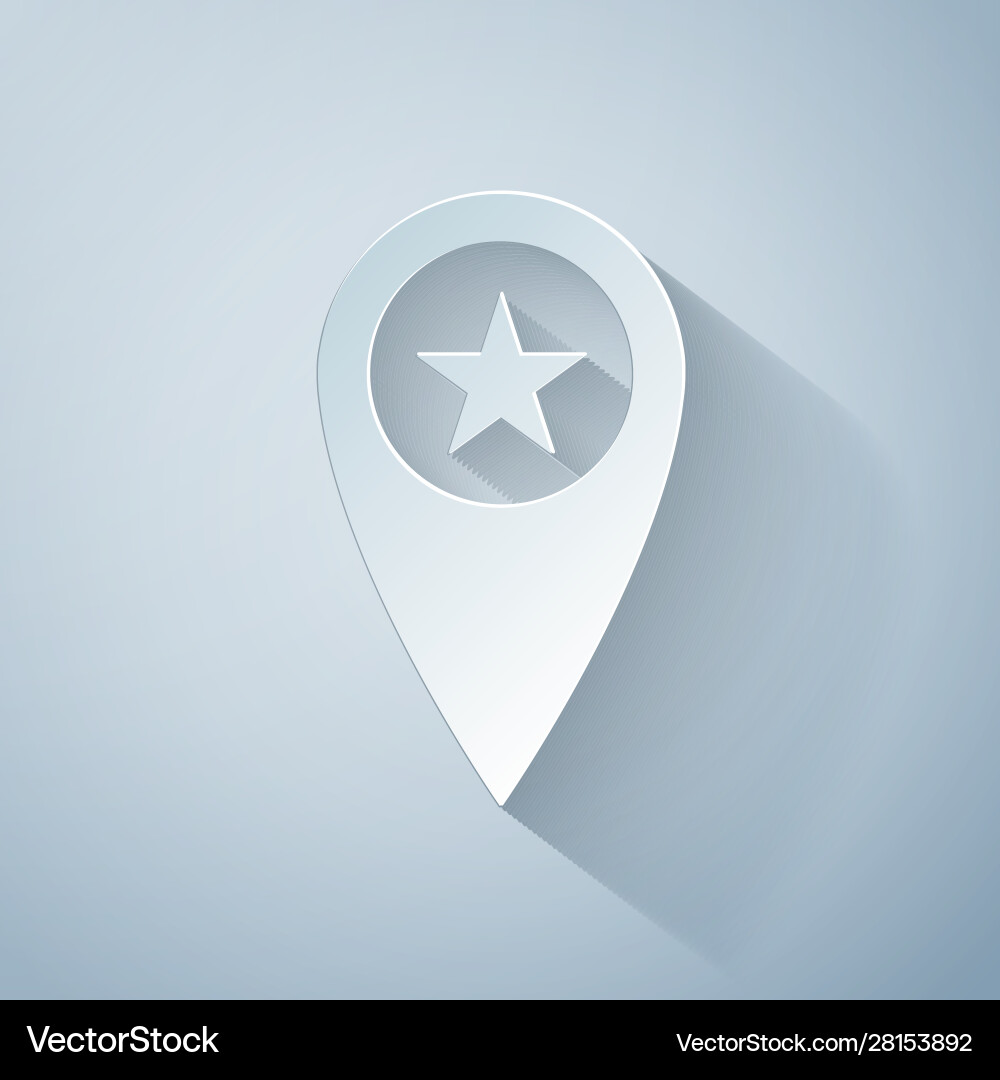 Paper cut map pointer with star icon isolated Paper cut map pointer with star icon isolated vector image